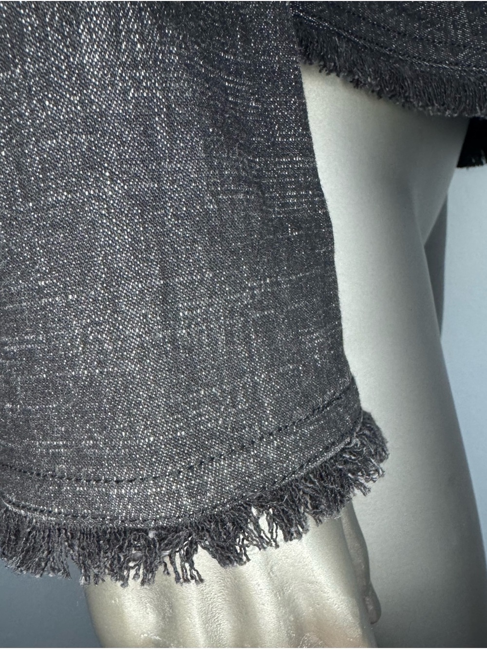 Cache Denim Blazer Jacket Womens 2 Black Frayed-Trim Notched Office - Picture 6 of 14